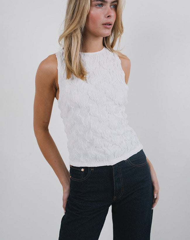 Image of Monelo Vest Top in Textured Mesh White