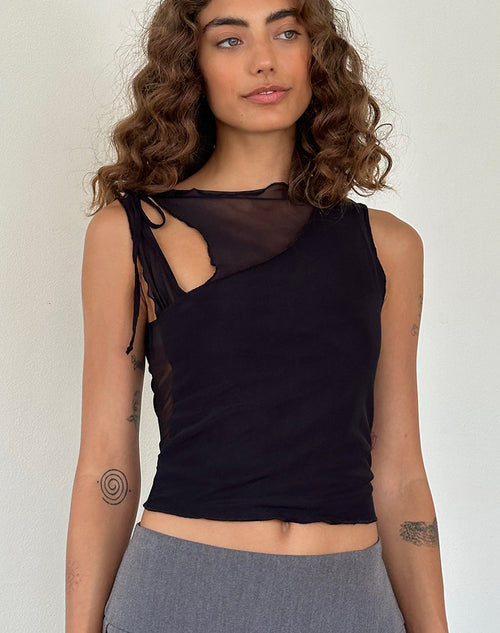 Image of Moni Tie Tank Top in Mesh Black