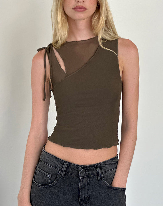 Image of Moni Tie Tank Top in Mesh Khaki