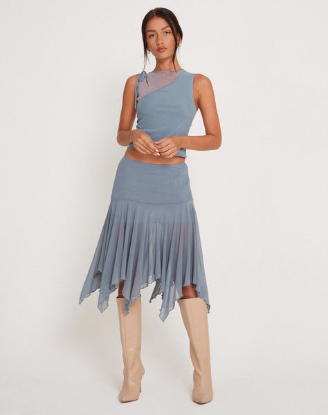 Image of Jovali Low Waist Midi Skirt in Blue Grey Mesh