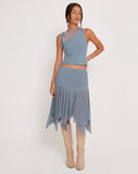 Image of Jovali Low Waist Midi Skirt in Blue Grey Mesh