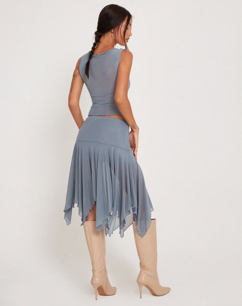 Image of Jovali Low Waist Midi Skirt in Blue Grey Mesh