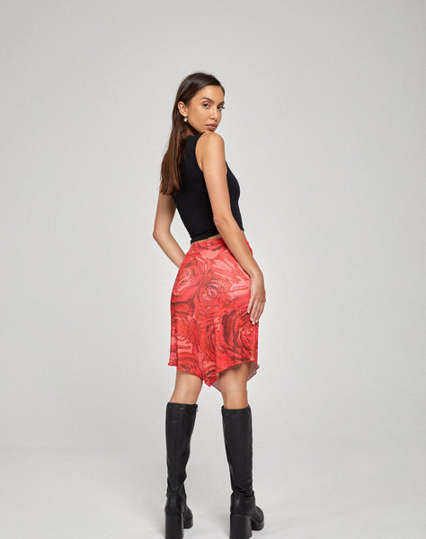 image of Lonaka Bodycon Skirt in Rose Petal Red