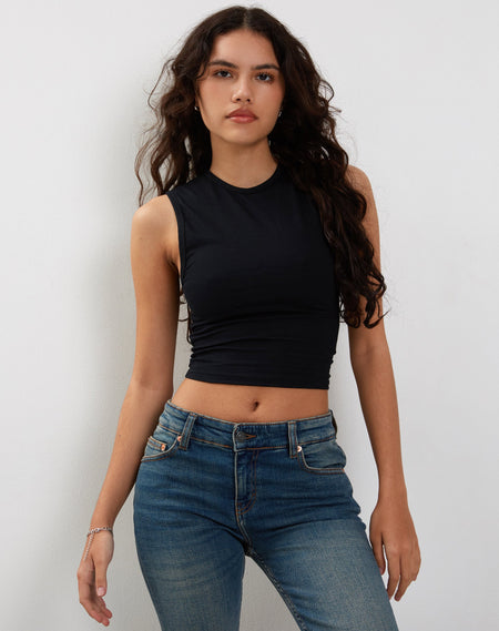 Gianina Crop Top in Black Textured Crochet