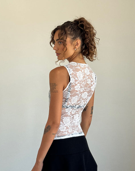 Image of Monlo Unlined Top in Ivory Big Rose Lace