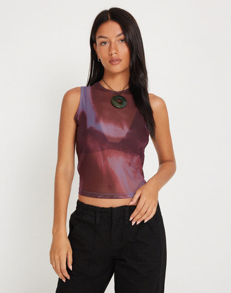 Image of Monlo Vest Top in Mesh Watercolour Wine