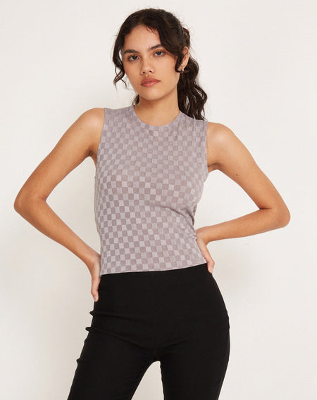 Neema Shirred Bardot Top in Mini Gingham Black and White