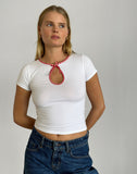 Image of Monsel Tie Front Top in White with Red Gingham Binding