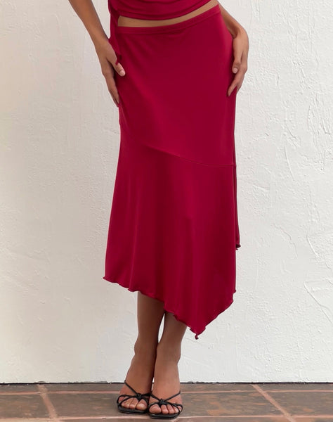 Image of Cinta Low Rise Midi Skirt in Red