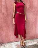 Image of Cinta Low Rise Midi Skirt in Red