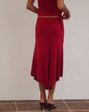 Image of Cinta Low Rise Midi Skirt in Red