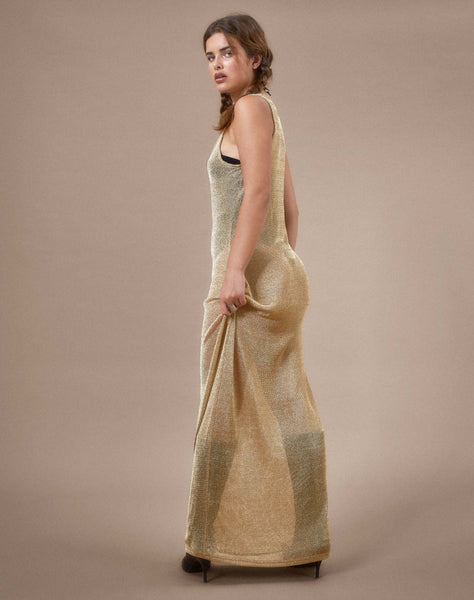 image of Morticia Maxi Dress in Chain Knit Gold