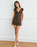 Image of Motarika Mini Dress in Doodle Flower Flock Brown