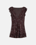 Image of Motarika Mini Dress in Doodle Flower Flock Brown