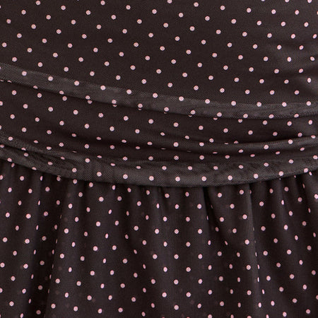 Mowgli Cap Sleeve Mini Dress in Brown with Micro Polka Pink Print