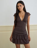 Image of  Mowgli Cap Sleeve Mini Dress in Brown with Micro Polka Pink Print