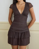 Image of  Mowgli Cap Sleeve Mini Dress in Brown with Micro Polka Pink Print