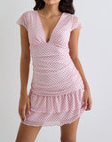 Image of Mowgli Cap Sleeve Mini Dress in Baby Pink with Micro Polka Black