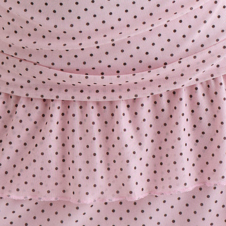 Mowgli Cap Sleeve Mini Dress in Baby Pink with Micro Polka Black