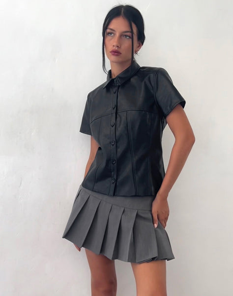 Image of Mulan Short Sleeve Shirt in PU Black