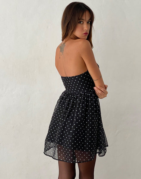 Image of Murni Bandeau Mini Dress in Polka Black Chiffon