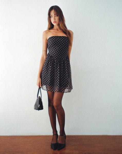 Image of Murni Bandeau Mini Dress in Polka Black Chiffon