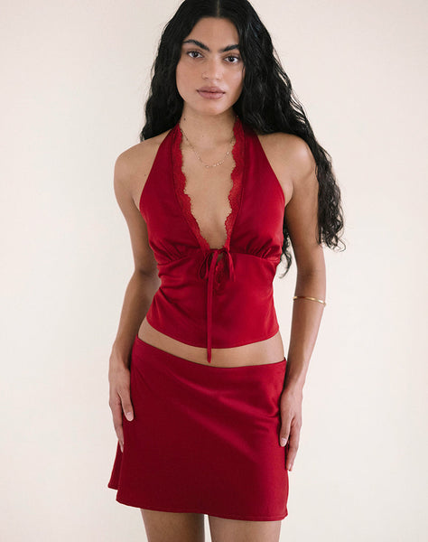 Image of Nidya Aline Mini Skirt in Dark Red