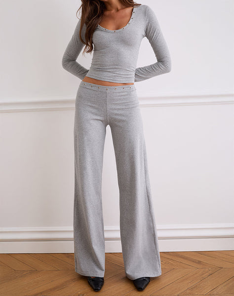 Image of Dorala Low Rise Trousers with Eyelets in Grey Marl