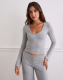 Image of Myoga Studded Scoop Long Sleeve Top in Grey Marl