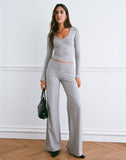 Image of Myoga Studded Scoop Long Sleeve Top in Grey Marl