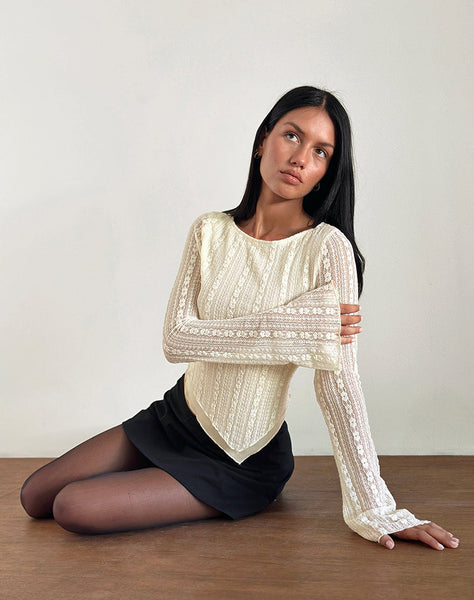 Image of Malakai Long Sleeve Top in Lace Cream