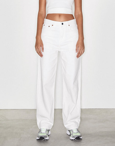 MOTEL X BARBARA Low Rise Parallel Jeans in True White