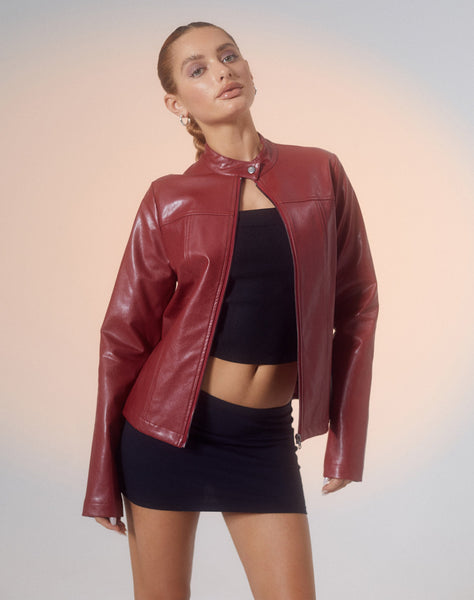 image of Olivia Jacket in PU Blood Red