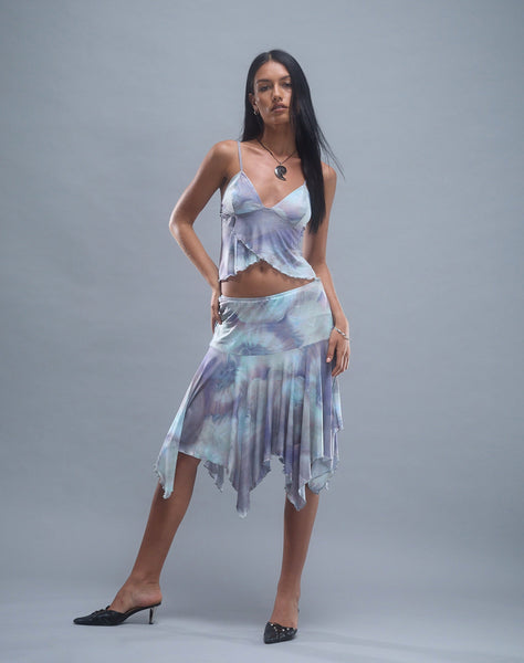 Image of Jovali Low Waist Midi Skirt in Mesh Printed Pearly Shell