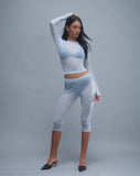 Image of Kalima Lace Cropped Capri Trouser in Baby Blue