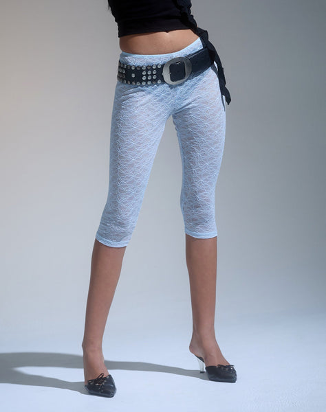 Image of Kalima Lace Cropped Capri Trouser in Baby Blue