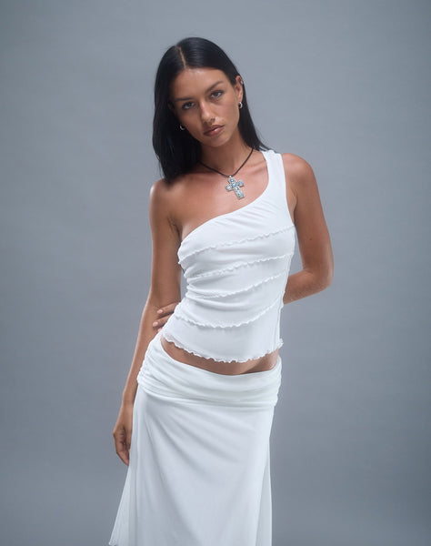 Image of Cochise Seam Detail One Shoulder Mesh Top in Ivory