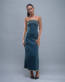 Image of Atun Denim Bandeau Maxi Dress in Brown Blue Acid Wash