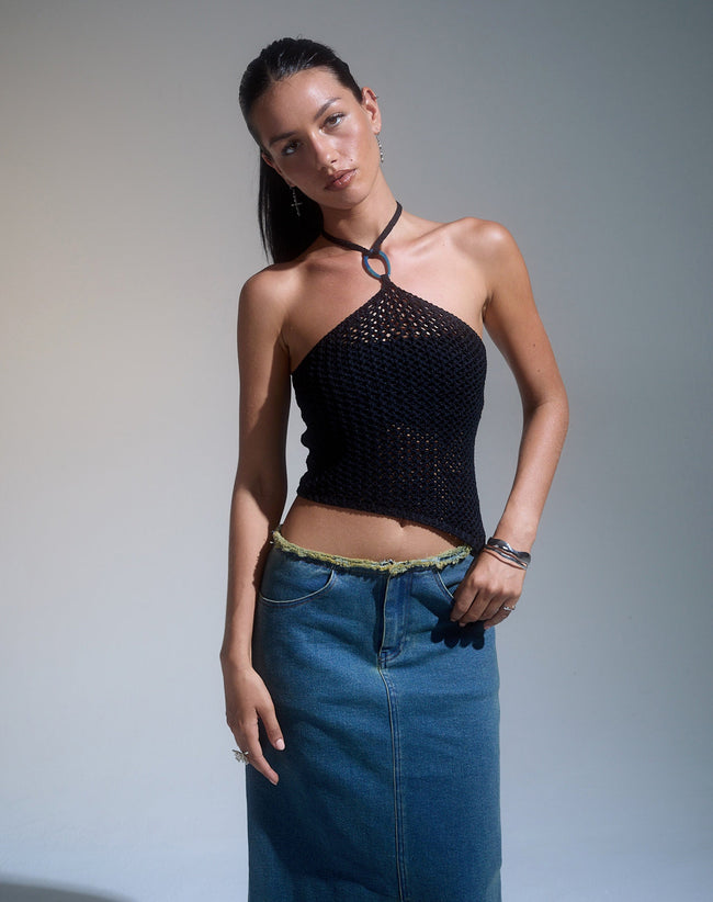 Image of Royani Halterneck Top in Black Knit