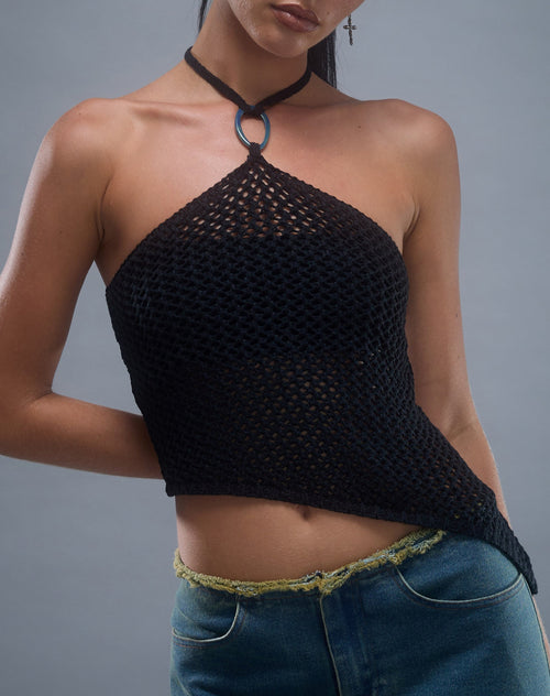 Image of Royani Halterneck Top in Black Knit