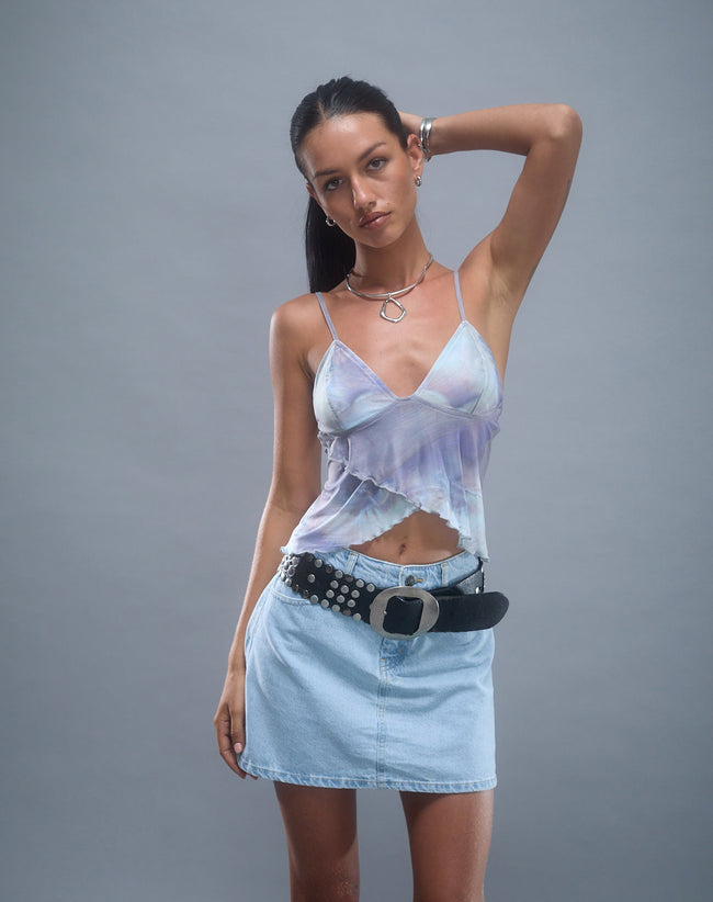 Image of Mini A-Line Skirt in Denim Blue Bleach