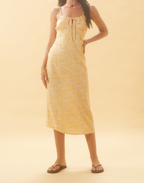 Image of Cessilie Midi Dress in Flower Garden Yellow