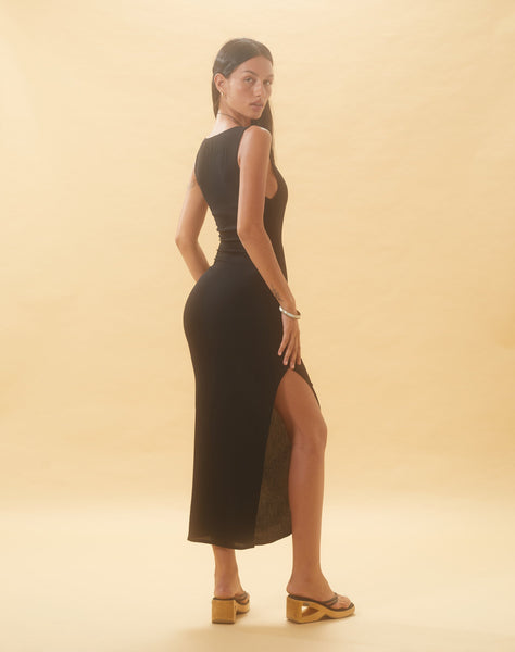 Image of Minyo Racer Neck Maxi Dress in Crinkle Black