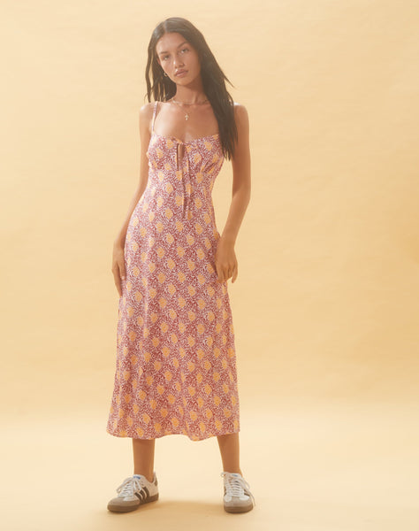 Image of Jelika Midi Dress in Bohemian Batik Maroon Peach