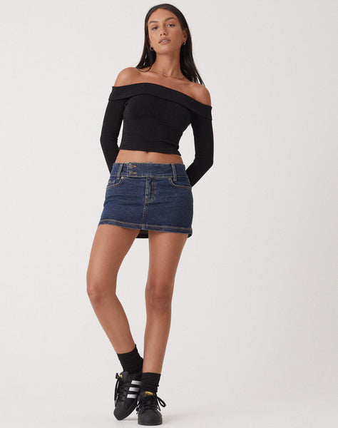 image of MOTEL X OLIVIA NEILL Low Rise Mini Skirt in Dark Vintage Wash