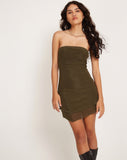 Image of Mahali Bandeau Mesh Mini Dress in Khaki Olive