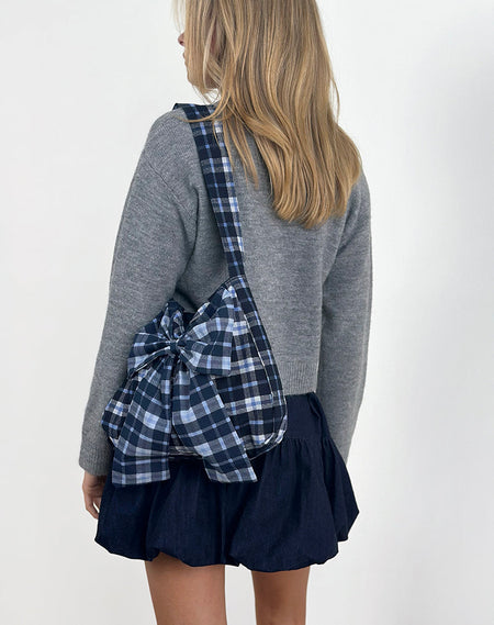 Ritala Shirred Micro Shorts in Tartan Dark Blue