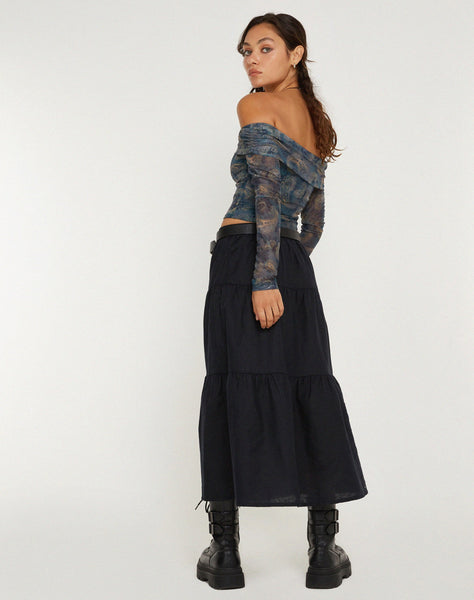 IMAGE OF Nagini Long Sleeve bardot Top in Blue Paisley