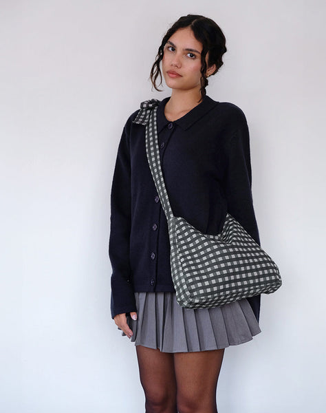 Image of Nagisa Bow Bag in Tonal Gingham Black Grey