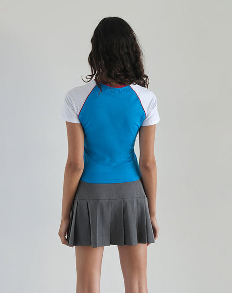 Image of Nagita Racer Top in Aqua Blue with Red Binding